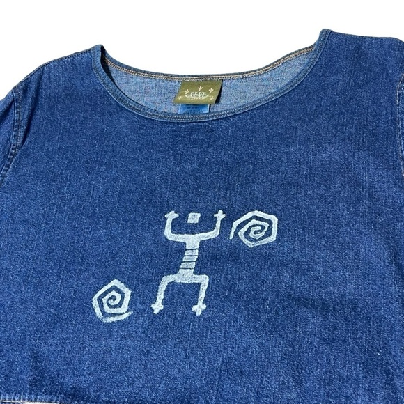 VTG BLUE CACTUS Aztec Short Sleeve Maxi Denim Dress and Jacket Women's Size 1X - Picture 5 of 16